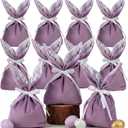 Shinylin 12 Pcs Easter Bunny Gift Bags Velvet Bunny Birthday Decoration Purple Lavender Birthday Party Favor Rabbit Reusable Goodie Treat Bag for Spring Easter Baby Shower Garden Tea Party Supplies