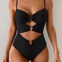 Eomenie Womens Cutout One Piece Swimsuit with Ring Linked Sexy Monokini Bathing Suit for Beach Vacation (Black, XXL)