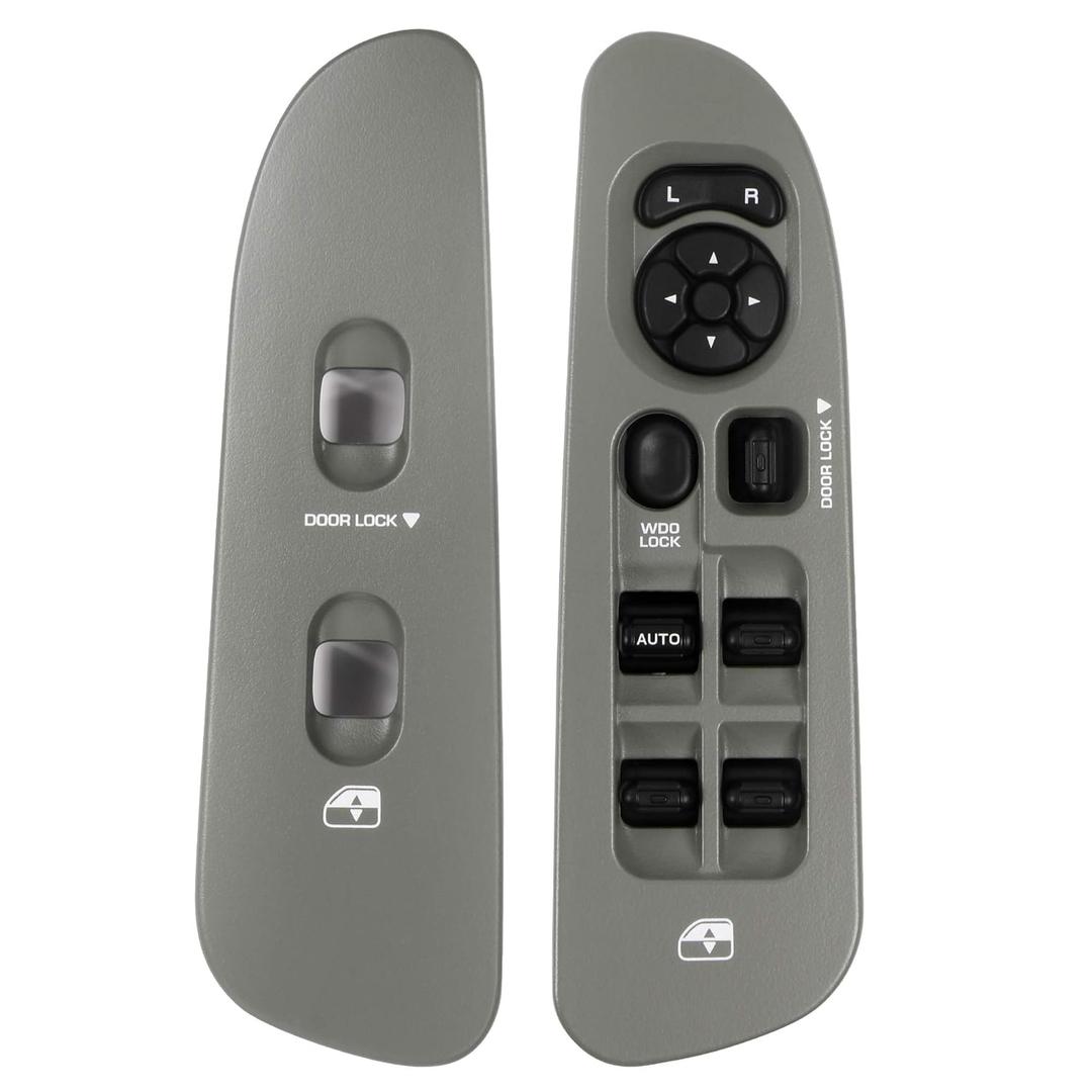 BASIKER Master Power Window Switch and Bezel Driver Side and Window Bezel Passenger Side Replacements for 2002-2010 Dodge Ram 1500 2500 3500, Grey