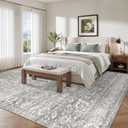 Soalmost 8x10 Washable Area Rugs for Living Room, Vintage Floral Stain Resistant Non-Slip Low Pile Neutral Rug Soft Throw Large Gray Carpet for Dining Room Bedroom Home Office (Grey, 8'x10')
