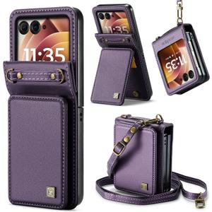 ASAPDOS Crossbody Case Compatible with Motorola Razr 2024/2025 [Not Fit Moto Razr Plus or Ultra ],Retro PU Leather Strap Wristlet Flip Case with Magnetic Closure and Card Holder for Men Women Purple