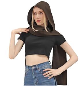 HidmFaw Renaissance Hooded Shawl Medieval Hood Scarf Apocalyptic Linen Wrap Cowl Vintage Distressed Ren Faire Costume
