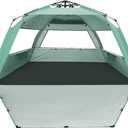 WhiteFang Deluxe Pop Up Beach Tent Sun Shade Shelter for 3-4/5-6 Person, UV Protection, Extendable Floor with 3 Ventilating Windows Plus Carrying Bag, Stakes, and Guy Lines (XL, Mint Green)