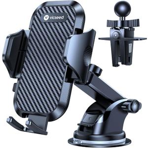 VICSEED 2025 Ultimate Sturdy Car Phone Holder [Upgraded 95+LBS Strongest Suction] Cell Phone Mount for Car Dashboard Windshield Vent Truck Boat, Adjustable for iPhone 16 Pro Max 15 14 13 12 Android (Classic Black)