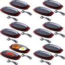 Mifoci 12 Pieces Oval Cast Iron Fajita Skillet Pan Set Small Sizzling Steak Plate with Wooden Base and Handle Cast Iron Fajita Skillet Sizzling Plate for Home Restaurant Barbecue Wedding autumn Party