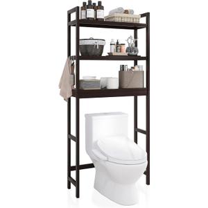 SMIBUY Bathroom Storage Shelf, Bamboo Over-The-Toilet Organizer Rack, Freestanding Toilet Space Saver with 3-Tier Adjustable Shelves (Dark Brown), 10.2D x 24.8W x 67H in
