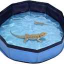 Eooqi Foldable Bearded Dragon Bathtub, Collapsible Reptile Bath Pool & Small Pet Water Tub, Portable Hard-Side Reptile Swimming Pool for Bearded Dragons, Hedgehogs and Hamsters (Blue, 19 x 3.5 in)