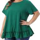 Agnes Orinda Plus Size Tops for Women Crew Neck Short Sleeve Shirts Loose Fit Flowy Summer Blouse Top Casual (Green, XXXL)