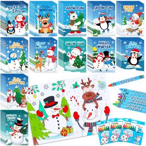 Fulmoon 72 Set Winter Coloring Books Bulk Include Snowman Coloring Book Bulk and Crayons Winter DIY Coloring Book Mini Winter Activity Book for Holiday Fun Games Activity Winter Party Favors