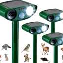 4 Pack Solar Animal Repeller for Raccoons, Deer & Squirrels - Ultrasonic & Strobe Light, Outdoor Deterrent for Cats, Dogs, Raccoons, Rabbits, Skunks, Foxes & More