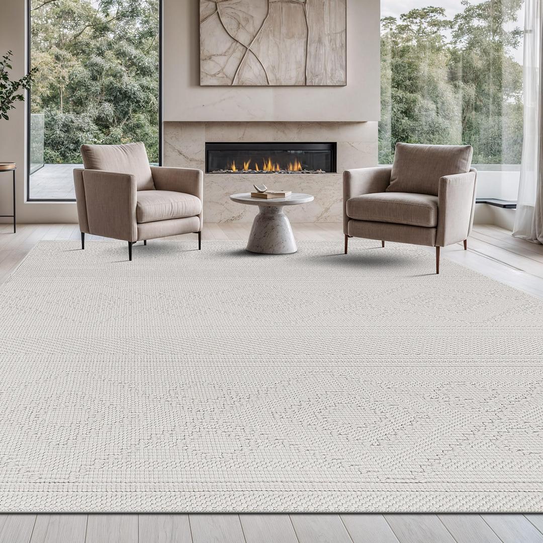 Beverly Rug Micro Loop Area Rug White 6x9 Modern Luxury Soft Boho Geometric Durable Indoor Area Rugs for Living Dining Room Office Stain Resistant Non Shedding Casual Indoor Carpet White 6 x 9 (6' x 9' (Rectangular), 3304-white)
