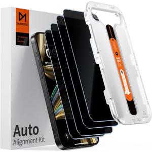 DIMONCOAT 4-PACK TOP 9H+ Glass for iPhone 15 Pro Max Privacy Screen Protector [Auto Alignment Kit] [10X Military Protection] UNBREAK Tempered Glass Film for iPhone 15 Pro Max 6.7 inch Case-Friendly