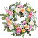 Spring Wreaths for Front Door,Summer Wreath with Peony Rose and Dahlia Flowers,24 Inch Floral Door Wreath for All Seasons Outside Outdoor Indoor Wall Wedding Holiday Home Decor
