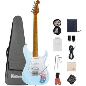 Smart Electric Guitar Kit with Effects System D160SE, SSH Pickup, Loop Drum Machine, Roasted maple Fretboard, All-In-One Performance for Guitarist (blue)