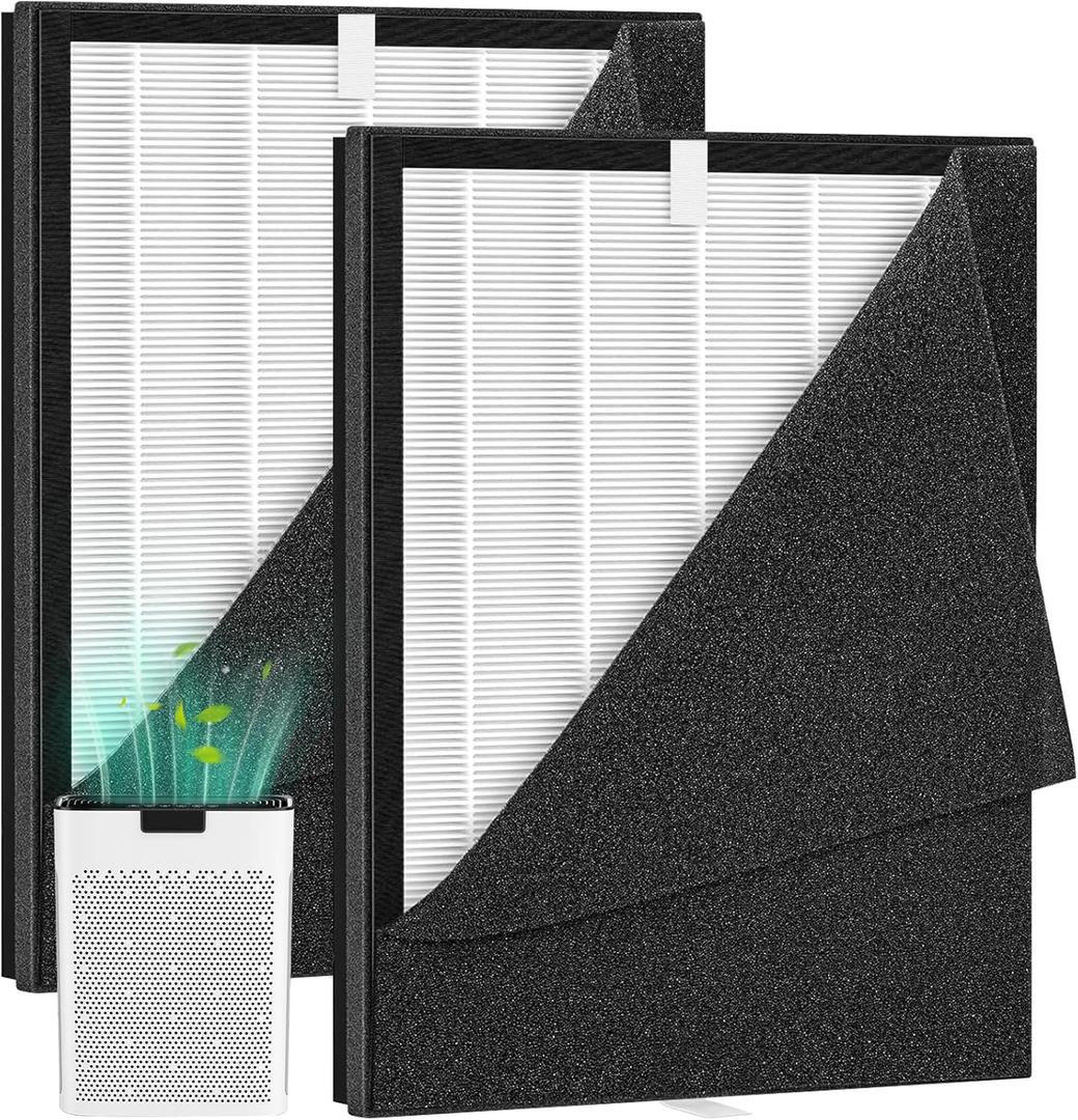 2 Pack KJ190L Filter Replacement for MOOKA KJ190L Air Puri-fier for Home Large Room 2200 Ft, 3 Stage Filtration for Smoke Dust Pollen Pets Hair Dander Odor, 2 HEPA Filters and 4 Washable Pre-Filters