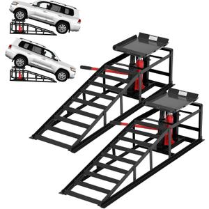 GarveeHome Hydraulic Car Ramps 2 Pack - 11000Lbs Capacity Low Profile Vehicle Ramps for Oil Changes, Trucks, Trailers & Garage Auto Repair, Heavy Duty Steel Construction, Black