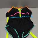 popvil Women One Piece Swimsuit 2026 Tummy Control Sexy Cutout Neon Color Block Bathing Suit Slimming Adjustable Swimwear, Size L, Black