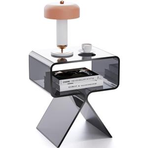 Acrylic Nightstand Side Table Modern Design Clear Home Decor Display End Table for Living Room (Black)