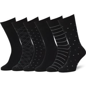 Easton Marlowe Mens Dress Socks 6 Pair Combed Cotton Classic Patterns No Seam Comfort (10-13, 6 Pairs, Black - Light Gray/Silver Hues)