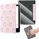 Pink Bows Clear Case Fits 6 Inch Kindle 11th Generation(2022/2024),6" Ultra Slim Book Cover with Hand Strap,Pink Protective Case Basic Kindle Accessories Auto Wake/Grip/Holder