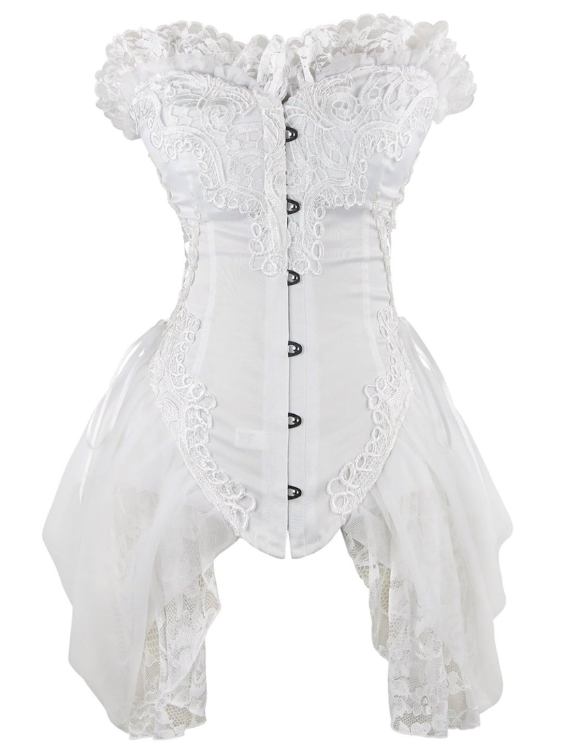 Charmian Women's Sexy Strapless Floral Embroidery Gothic Corset with Lace Skirt, Size S