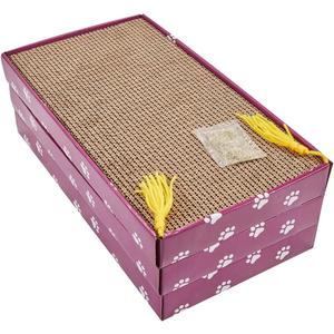 PEEKAB Cat Scratcher Cardboard Wide Scratching Board Reversible Corrugate Cat Scratch Pad with Box Catnip Included Large 3PCS