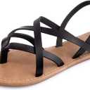 Women's Gladiator Flat Sandals Fisherman Strappy Sandals Ankle Strap Sandals (7, Black)