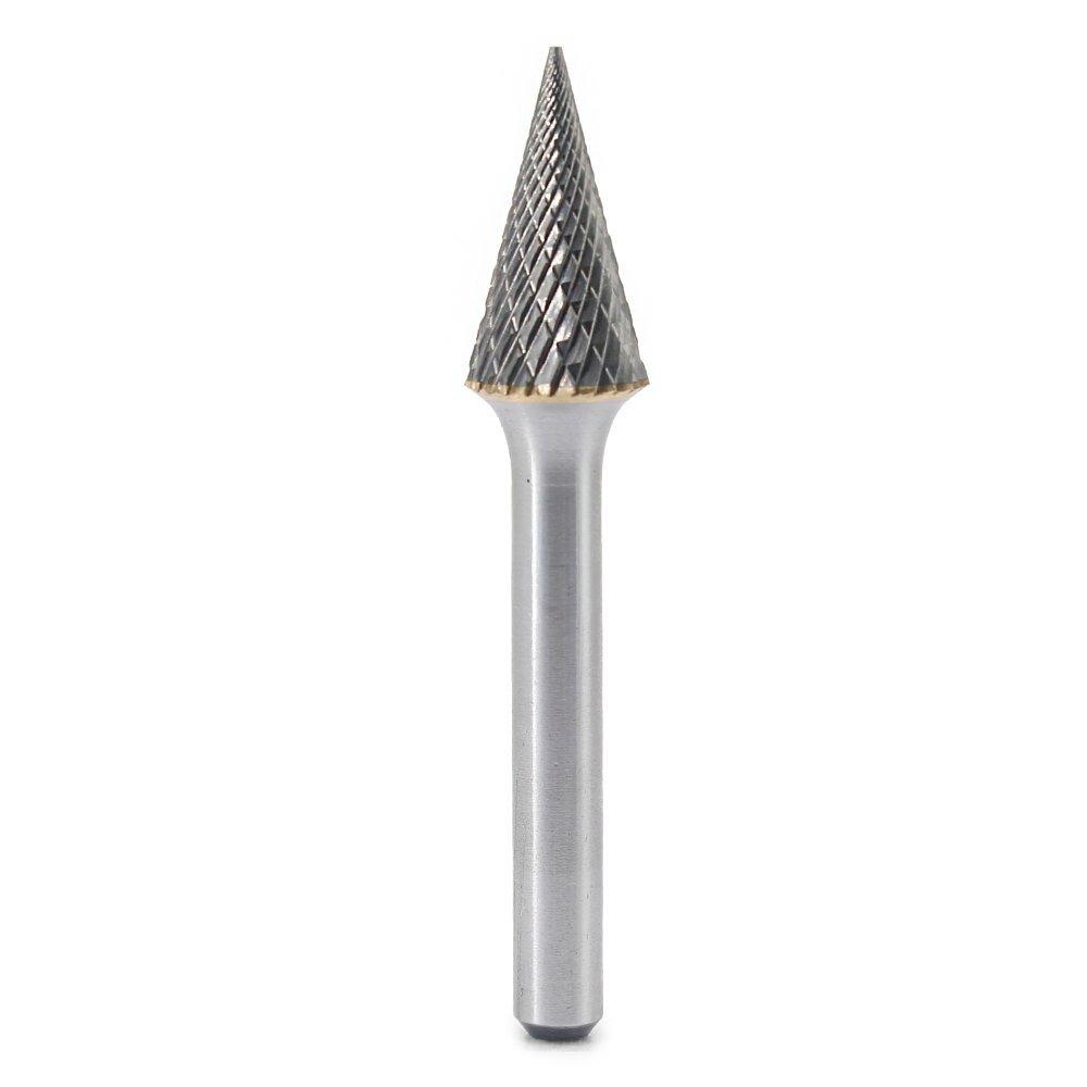SM-5 Tungsten Carbide Burr Pointed Cone Shape Double Cut Rotary Burrs File(1/2''Cutter Dia  1''Cutter Length) with 1/4'' (6.35mm) Shank Dia