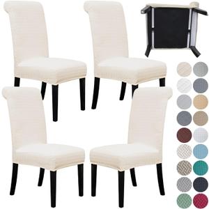 SPRINGRICO  Dining Room Chair Covers with seat Belt, Stretch Parsons Chair Slipcover Washable Kitchen Dining Chair Cover Removable Seat Protector Set of 4, S3- Warm Cream