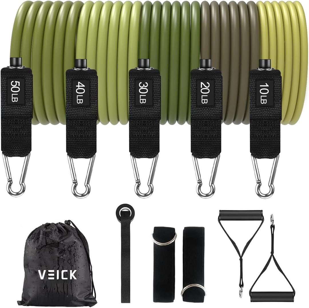 VEICK Resistance Bands, Exercise Bands, Workout Bands, Resistance Bands for Working Out with Handles for Men and Women, Exercising Bands for Fitness Weights Work Out at Home (Army Green)