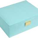 Sophisticated Jewelry Chest Space Saving Storage Case Multitiered Plush Jewelry Container for Women Girls (Blue)