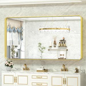 TokeShimi 60 x 28 Inch Brushed Gold Bathroom Vanity Mirror for Wall with Non-Rusting Aluminum Alloy Matte Metal Frame for Modern Farmhouse Home Decor (Horizontal/Vertical)