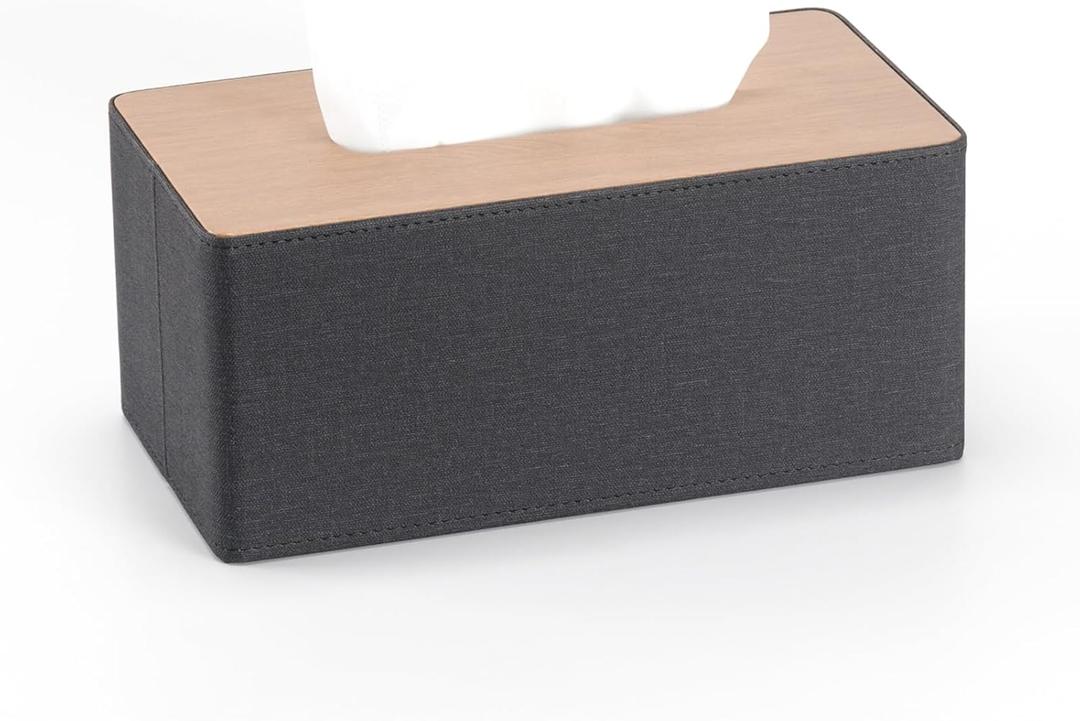 Rectangular PU Leather Tissue Box Napkin Holder for Home, Heightened Napkin Box with Leather Craftsmanship Oversized (Black)