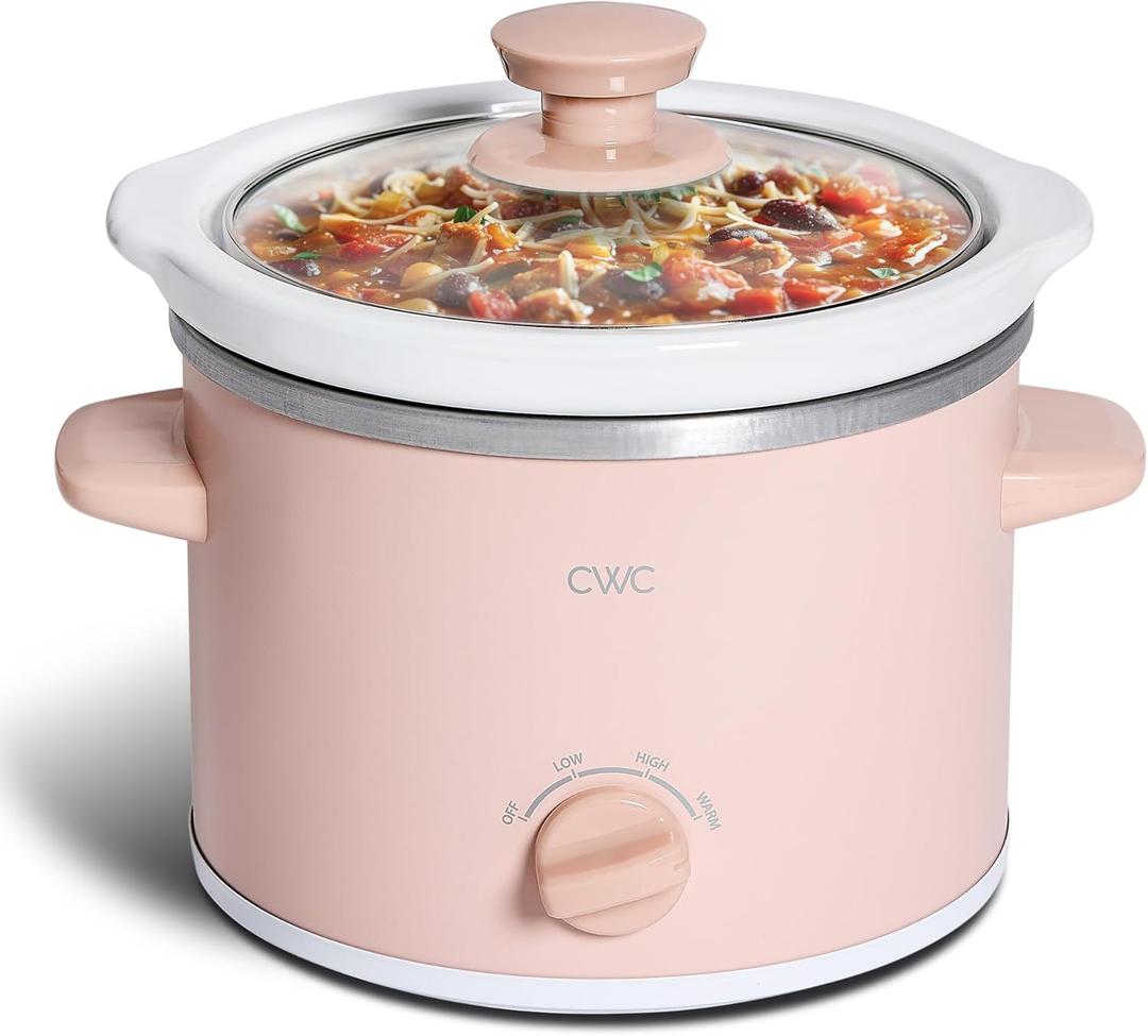COOK WITH COLOR 2QT Mini Electric Round Slow Cooker - Adjustable Settings, Removable Stoneware Pot, Tempered Glass Lid, Dishwasher Safe, Cool-Touch Side Handles, Dusty Rose