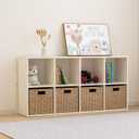 Wood 8-Compartment Storage Cabinet 8-Cube Storage Cabinet Organizer Wooden Cubby Bookshelf White 2 tier Open Cabinet Qquare Cubby Shelf for Home Office Living Room (8-Cube, 11 in Shelf Opening)