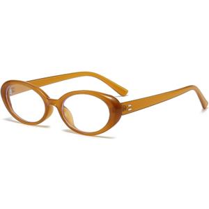 Oval Blue Light Blocking Glasses for Women Men Retro 90s Small Oval Frame Glasses Computer TV Eyeglasses (Dark Brown)