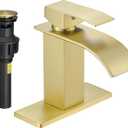 Fransiton Waterfall Single Handle Bathroom Sink Faucet with Drain Light Gold