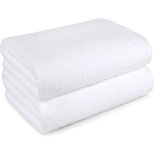 Amazon Basics 2 Piece Quick-Dry Oversize Bath Towel, 100% Cotton, White, 62" x 30"