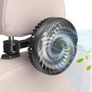 USB Car Fans for Backseat5.39in Portable Car Cooling Fan with 3 Speeds, Quiet Brushless Motor, Rotatable Air Ventilation for Kids Baby 5V/1A Headrest Mount Auto Cooler No Battery(Headrest Buckle)