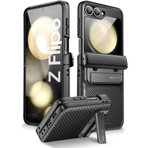 i-Blason Journey for Samsung Galaxy Z Flip 6 Case with Stand [Built-in Screen Protector] [Hinge Protection] Full-Body Rugged Shockproof Protective Phone Case for Z Flip 6 / Z Flip 5, Black