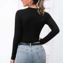 MANGDIUP Women's Bodysuit - Long Sleeve Round Neck Stretch Top Bodysuit Jumpsuit (Medium, Black)