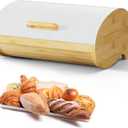 Modern Bread Box for Kitchen Countertop, Bamboo Storage Container with Stainless Steel Lid, Bread Storage Bin for Homemade Bread, Kitchen Storage Container for Potato and Onion and Fruit (White Large)