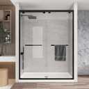 KPUY Glass Shower Door, 55-60" W x 76" H Semi-Frameless Double Sliding Shower Door, 1/4" (6mm) Thick Tempered Clear Glass with Explosion-Proof Film Nano Coating, Matte Black
