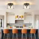 Black Semi Flush Mount Ceiling Light 15'', 3-Light Modern Farmhouse Glass Light Fixture, Dimmable Close to Ceiling Mount for Hallway, Kitchen Island, Entryway, Bedroom, Bathroom, Laundry Industrial