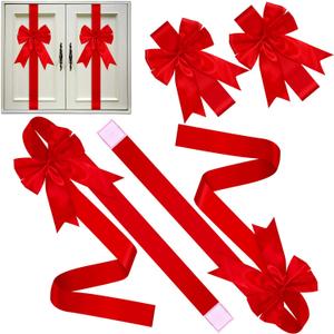 BBTO 6 Pcs Cabinet Door Red Festive Ribbons 8x40 Inches Large Bow Christmas Wreath Bow Festival Wrapping Decorations for Chinese New Year Valentine's Day Fireplace Home Door Holiday Party Supplies, Red, Polyester, 6