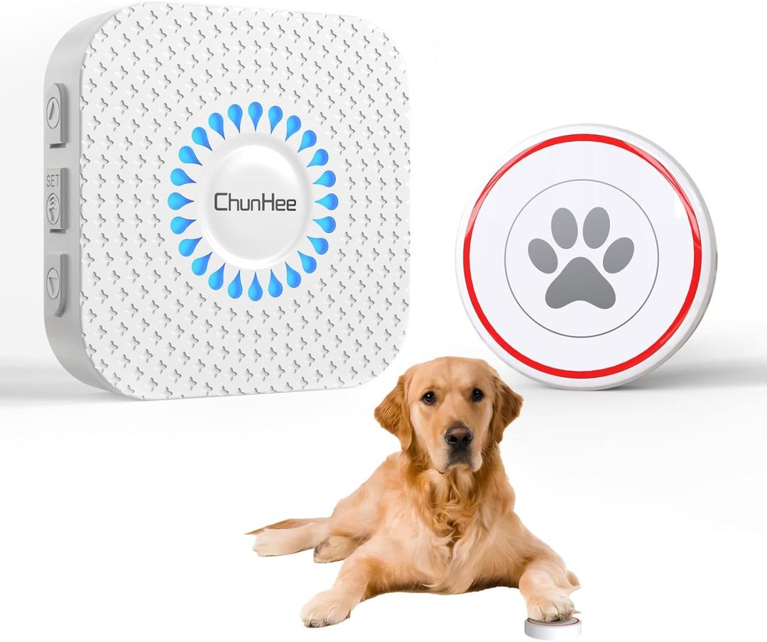 ChunHee Wireless Dog Door Bell, Smart Dog Potty Training to Go Outside Light Touch Activation Doggy to Ring to Go Potty Train, Adjustment Volume 55 Ringtones, Includes 1 Dog Buttons and 1 Receivers (1 White Receiver+1 White Button)
