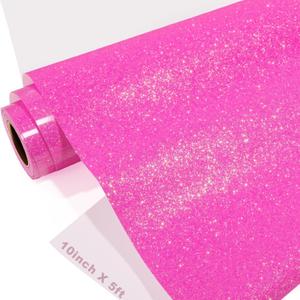 2 x GIRAFVINYL Hot Pink Glitter Heat Transfer Vinyl, Hot Pink Glitter Iron on Vinyl 10" X 5 FT Sparkle HTV for T-Shirt Fabric Decoration