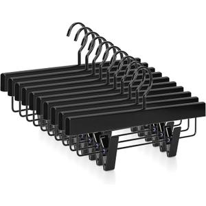 TOPIA HANGER Black Wooden Pants Hangers, Wood Skirt Hangers with Clips, Deluxe Jeans Hanger with 360 Swivel Anti-Rust Flat Hook, Smooth Finish Wood Hangers for Slacks Trousers 20 Pack, CT03B
