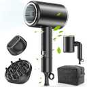 Hair Dryer, 150000RPM Ionic Blow Dryer - Fast Drying, Low Noise, Foldable Portable with Diffuser and Nozzle, Compact Mini for Women and Men, Home and Travel - Black