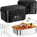 Cordless Electric Lunch Box for Adults  Battery-Powered Heated Lunch Box with 1.2L Stainless Steel Container, Timer Function, and Leak-Proof Food Warmer for Work, Travel & Office (Black)